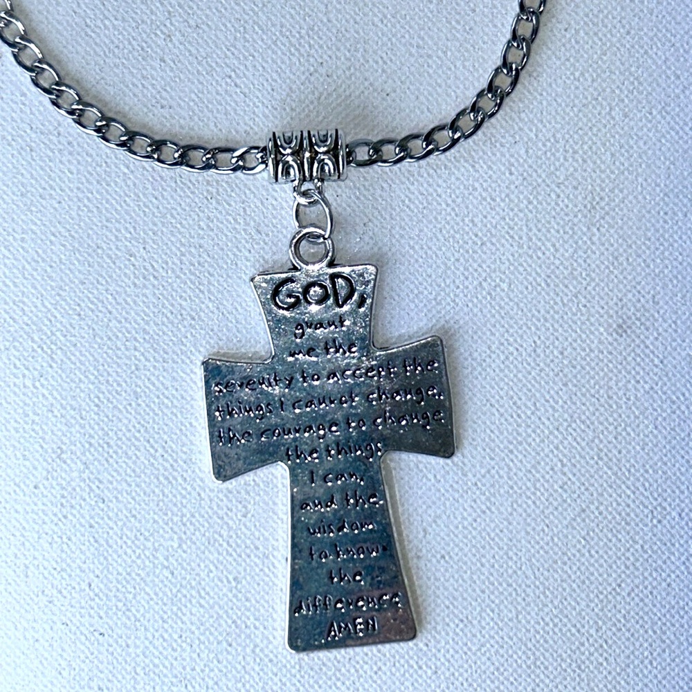 Handmade Hypoallergenic Stainless Steel Serenity Prayer Maltese Cross Necklace